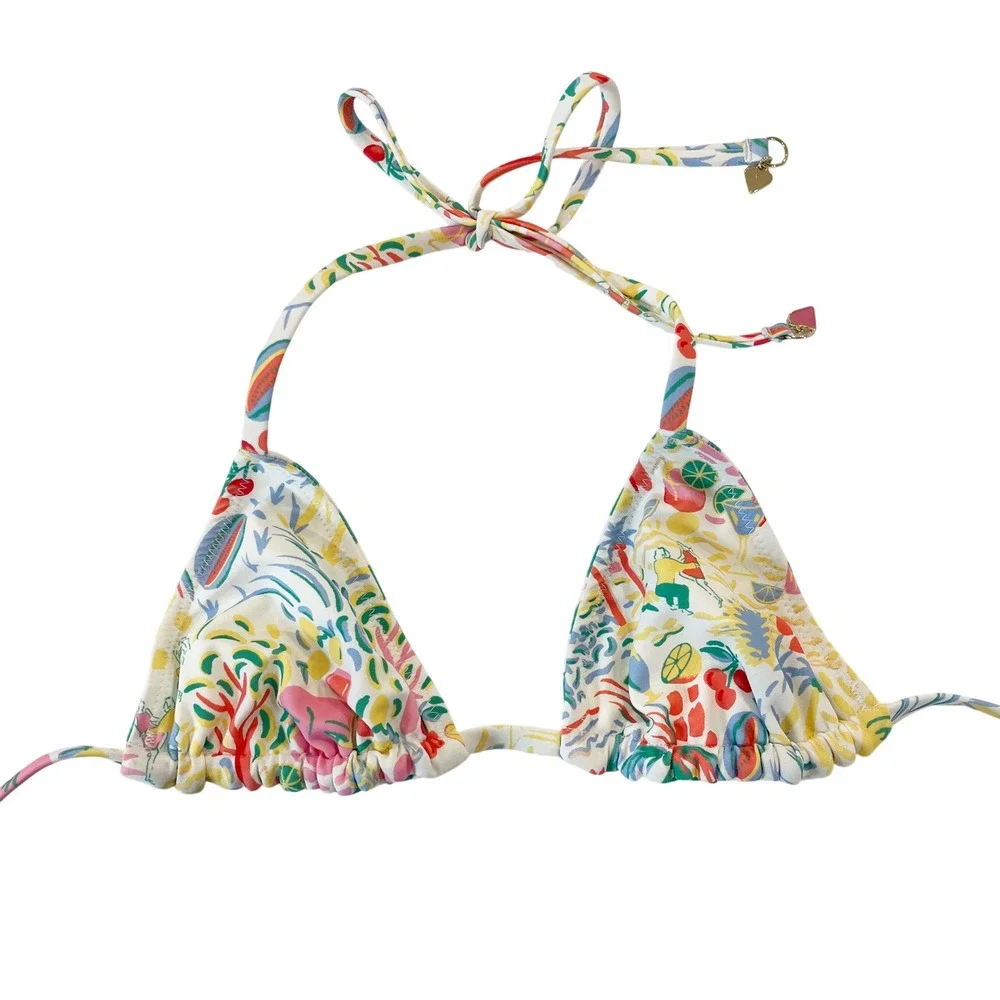 Roller Rabbit Target Reversible Triangle Bikini Top XXS Tropical Fruit Print